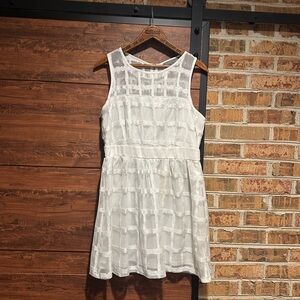 Womens White Dress Mesh Illusion Net Tank Lined Skater Finn & Clover Size L (53)